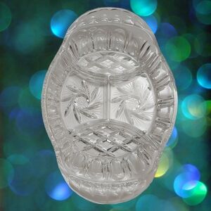 🍒 Crystal Hand Cut 4 Sections Elegant Clear Small Serving Platter Dish
